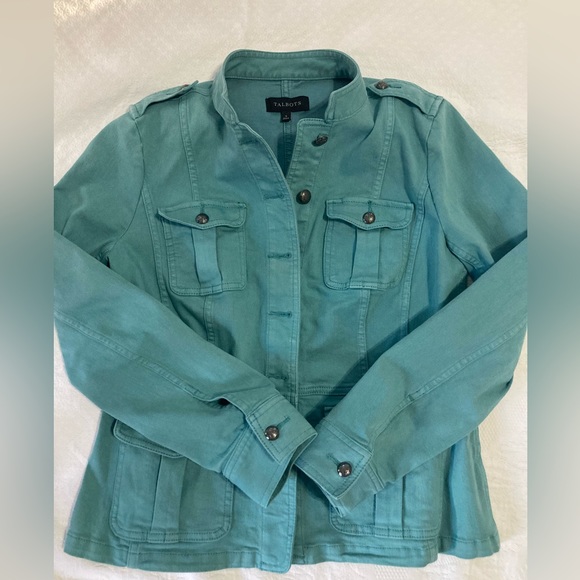 SOLD…Talbots Jacket Jean Jacket Teal Denim Military-Inspired Style, Size Small - Picture 5 of 16